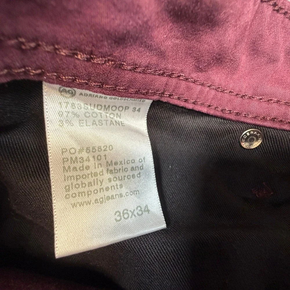 AG Tellis Modern Slim‎ Jeans Mens 36x34 Burgundy Italian Fabric Luxury Stretch